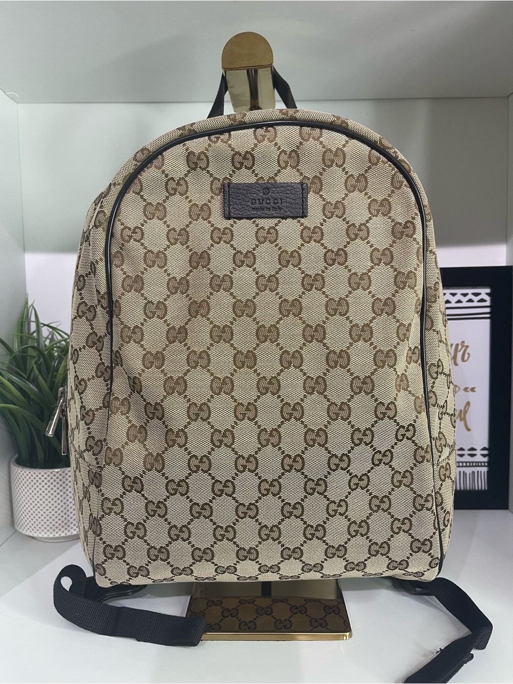 Gucci Brown Beige GG Canvas Backpack